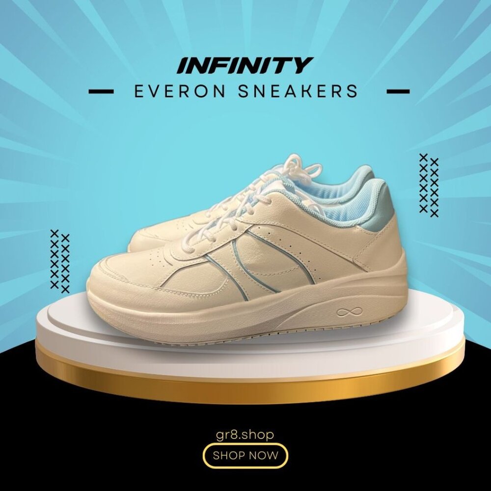 Infinity Everon Sneakers White/Sky Blue Womens Size 8 Breathable Odor-Reducing N